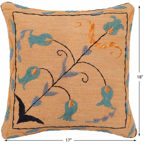 handmade Traditional Pillow Orange Blue Hand-Woven SQUARE 100% WOOL Handmade pillow