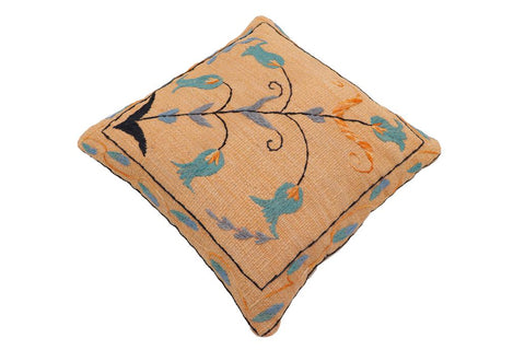 handmade Traditional Pillow Orange Blue Hand-Woven SQUARE 100% WOOL Handmade pillow