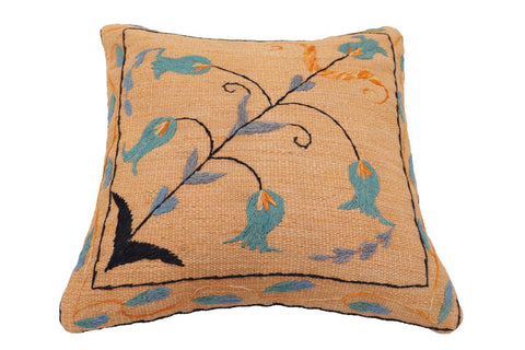 handmade Traditional Pillow Orange Blue Hand-Woven SQUARE 100% WOOL Handmade pillow