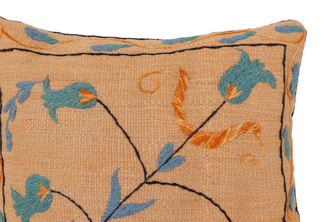 handmade Traditional Pillow Orange Blue Hand-Woven SQUARE 100% WOOL Handmade pillow