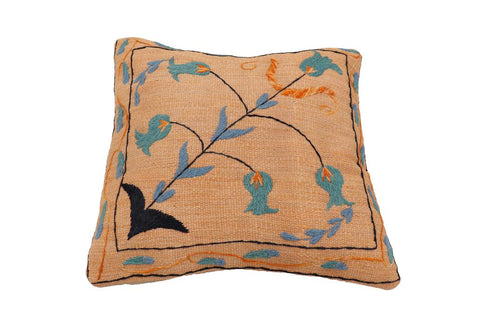 handmade Traditional Pillow Orange Blue Hand-Woven SQUARE 100% WOOL Handmade pillow