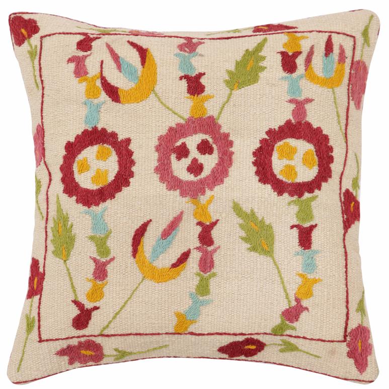 handmade Traditional Pillow Beige Burgundy Hand-Woven SQUARE 100% WOOL Handmade pillow