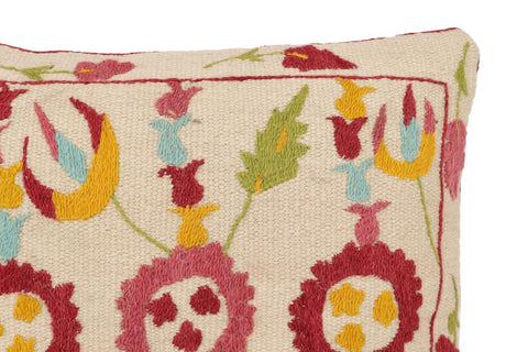 handmade Traditional Pillow Beige Burgundy Hand-Woven SQUARE 100% WOOL Handmade pillow