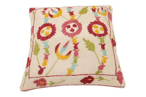 handmade Traditional Pillow Beige Burgundy Hand-Woven SQUARE 100% WOOL Handmade pillow