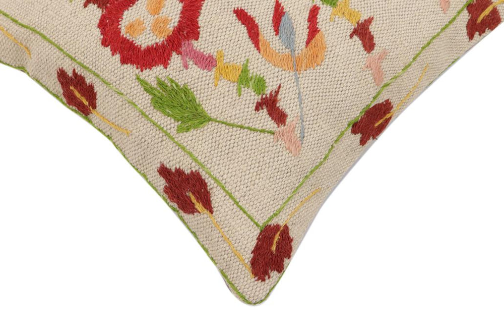 handmade Traditional Pillow Beige Red Hand-Woven SQUARE 100% WOOL Handmade pillow