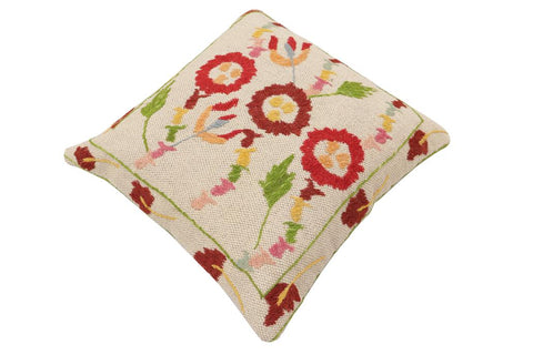 handmade Traditional Pillow Beige Red Hand-Woven SQUARE 100% WOOL Handmade pillow
