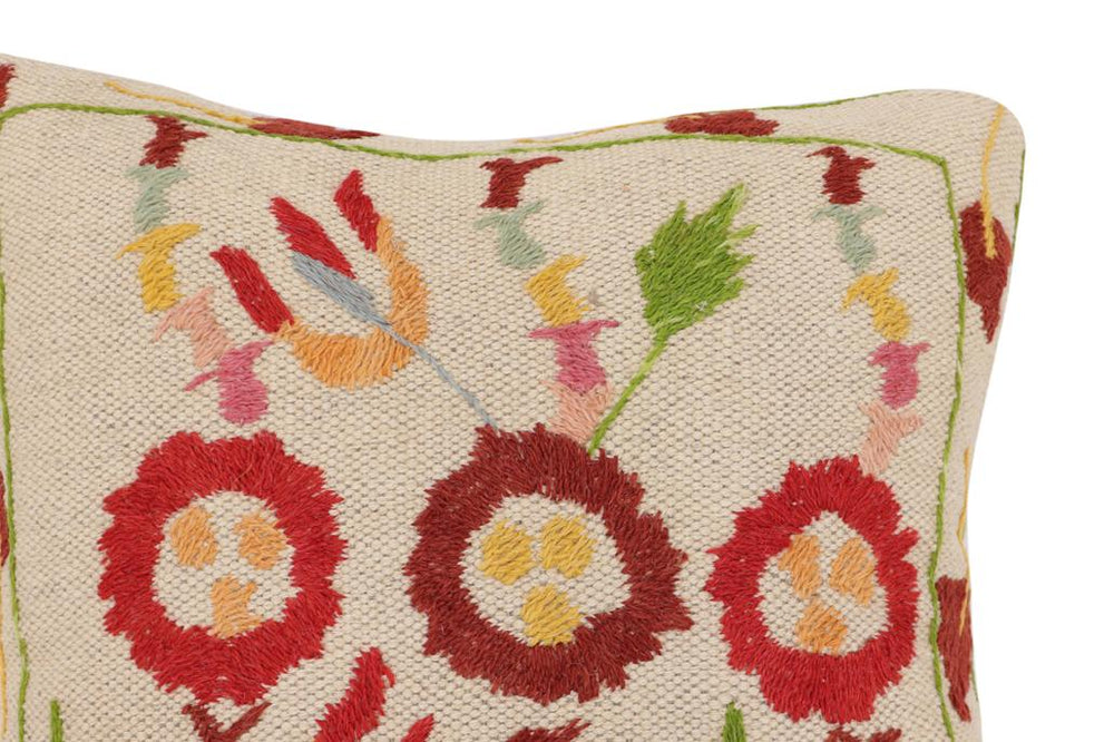 handmade Traditional Pillow Beige Red Hand-Woven SQUARE 100% WOOL Handmade pillow