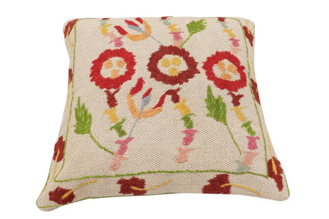 handmade Traditional Pillow Beige Red Hand-Woven SQUARE 100% WOOL Handmade pillow