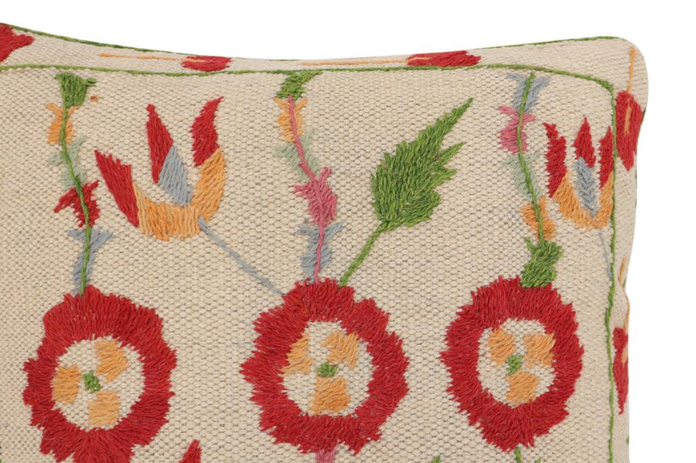 handmade Traditional Pillow Beige Red Hand-Woven SQUARE 100% WOOL Handmade pillow