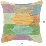 handmade Modern Pillow Blue Beige Hand-Woven SQUARE 100% WOOL  Hand woven turkish pillow  2 x 2