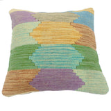 handmade Modern Pillow Blue Beige Hand-Woven SQUARE 100% WOOL  Hand woven turkish pillow  2 x 2