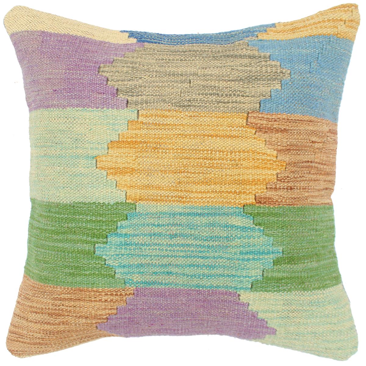 handmade Modern Pillow Blue Beige Hand-Woven SQUARE 100% WOOL  Hand woven turkish pillow  2 x 2