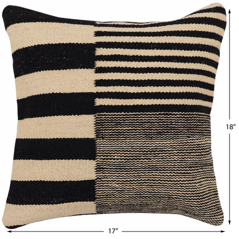 handmade Modern Pillow Beige Black Hand-Woven SQUARE 100% WOOL  Hand woven turkish pillow  2 x 2