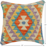 handmade Traditional Pillow Rust Blue Hand-Woven SQUARE 100% WOOL  Hand woven turkish pillow  2 x 2