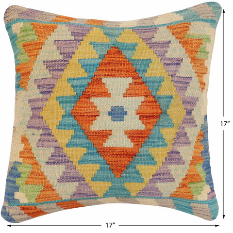 handmade Traditional Pillow Rust Blue Hand-Woven SQUARE 100% WOOL  Hand woven turkish pillow  2 x 2