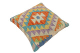 handmade Traditional Pillow Rust Blue Hand-Woven SQUARE 100% WOOL  Hand woven turkish pillow  2 x 2