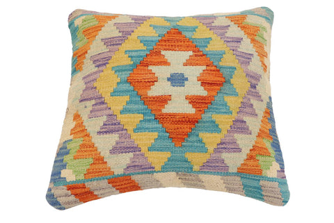 handmade Traditional Pillow Rust Blue Hand-Woven SQUARE 100% WOOL  Hand woven turkish pillow  2 x 2