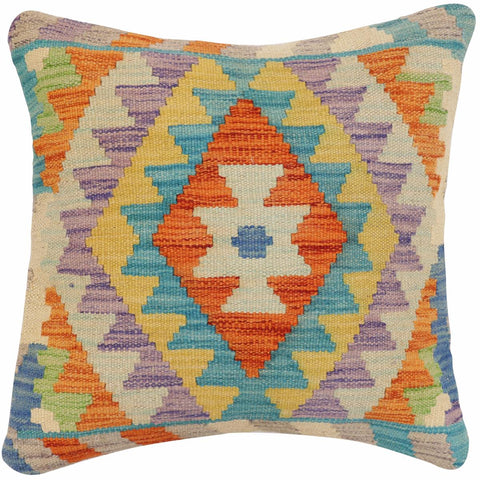 handmade Traditional Pillow Rust Blue Hand-Woven SQUARE 100% WOOL  Hand woven turkish pillow  2 x 2