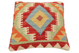 handmade Traditional Pillow Rust Blue Hand-Woven SQUARE 100% WOOL  Hand woven turkish pillow  2 x 2