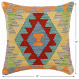 handmade Traditional Pillow Rust Blue Hand-Woven SQUARE 100% WOOL  Hand woven turkish pillow  2 x 2