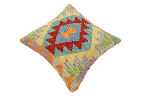 handmade Traditional Pillow Rust Blue Hand-Woven SQUARE 100% WOOL  Hand woven turkish pillow  2 x 2