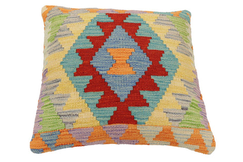 handmade Traditional Pillow Rust Blue Hand-Woven SQUARE 100% WOOL  Hand woven turkish pillow  2 x 2