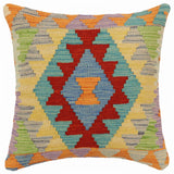 handmade Traditional Pillow Rust Blue Hand-Woven SQUARE 100% WOOL  Hand woven turkish pillow  2 x 2