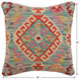 handmade Traditional Pillow Blue Red Hand-Woven SQUARE 100% WOOL  Hand woven turkish pillow  2 x 2