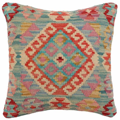 handmade Traditional Pillow Blue Red Hand-Woven SQUARE 100% WOOL  Hand woven turkish pillow  2 x 2