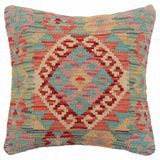 handmade Traditional Pillow Blue Red Hand-Woven SQUARE 100% WOOL  Hand woven turkish pillow  2 x 2