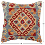 handmade Traditional Pillow Blue Red Hand-Woven SQUARE 100% WOOL Hand woven turkish pillow2' x 2'