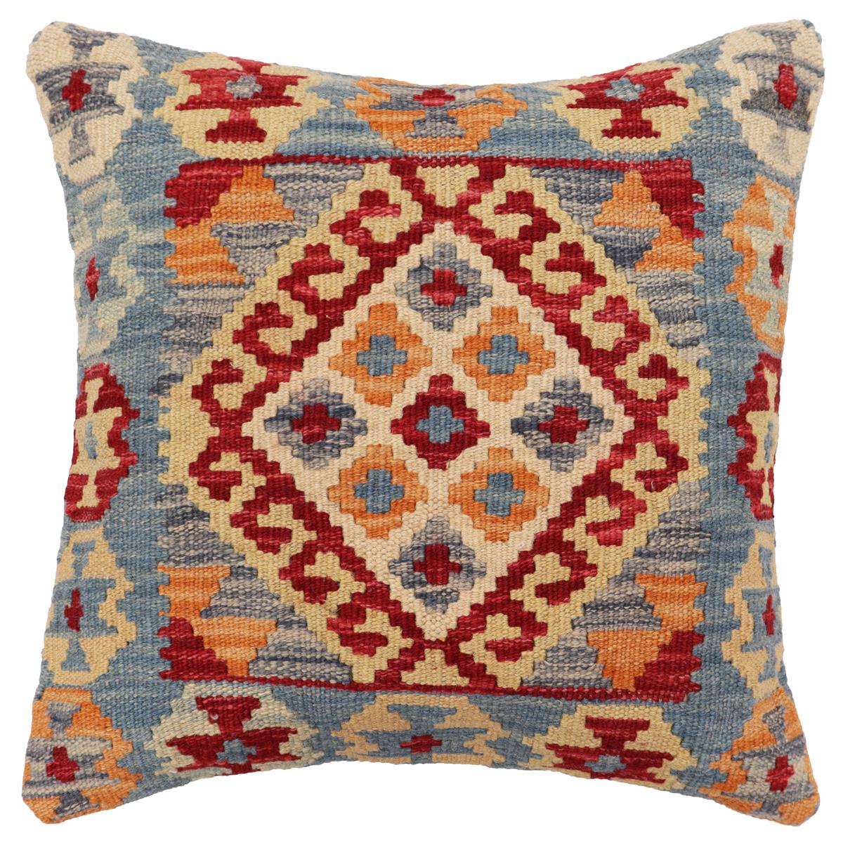 handmade Traditional Pillow Blue Red Hand-Woven SQUARE 100% WOOL Hand woven turkish pillow2 x 2