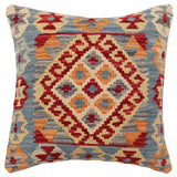 handmade Traditional Pillow Blue Red Hand-Woven SQUARE 100% WOOL Hand woven turkish pillow2' x 2'