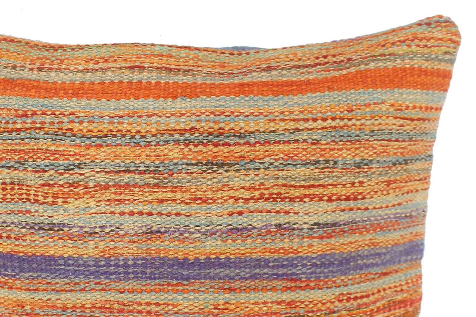 handmade Modern Pillow Rust Blue Hand-Woven SQUARE 100% WOOL  Hand woven turkish pillow  2 x 2