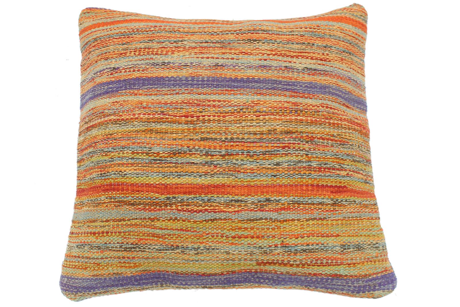 handmade Modern Pillow Rust Blue Hand-Woven SQUARE 100% WOOL  Hand woven turkish pillow  2 x 2
