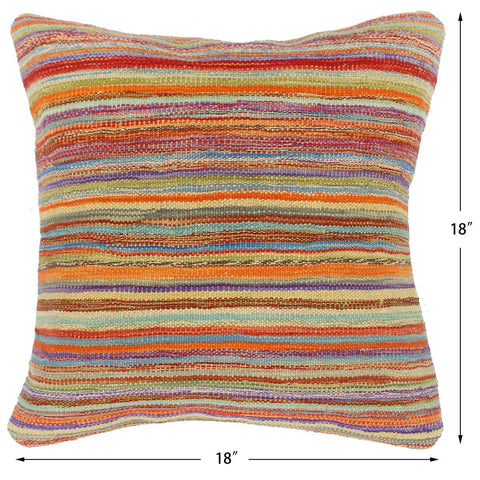 handmade Modern Pillow Rust Blue Hand-Woven SQUARE 100% WOOL  Hand woven turkish pillow  2 x 2