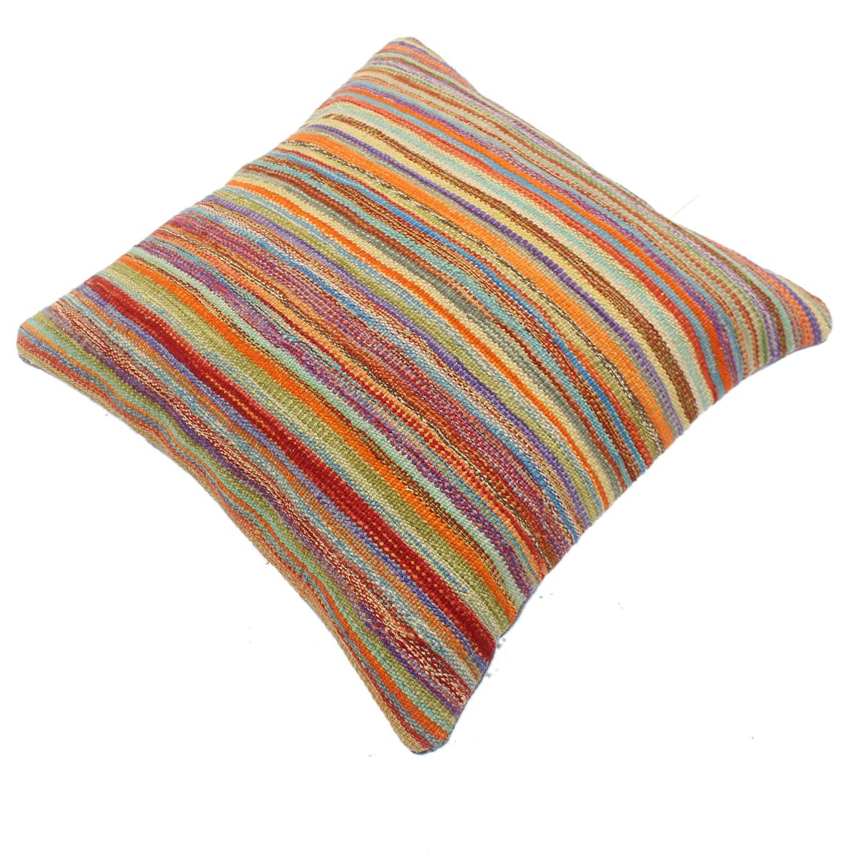 handmade Modern Pillow Rust Blue Hand-Woven SQUARE 100% WOOL  Hand woven turkish pillow  2 x 2