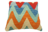 handmade Modern Pillow Rust Blue Hand-Woven SQUARE 100% WOOL  Hand woven turkish pillow  2 x 2