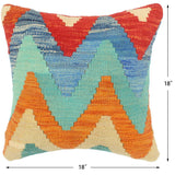 handmade Modern Pillow Rust Blue Hand-Woven SQUARE 100% WOOL  Hand woven turkish pillow  2 x 2