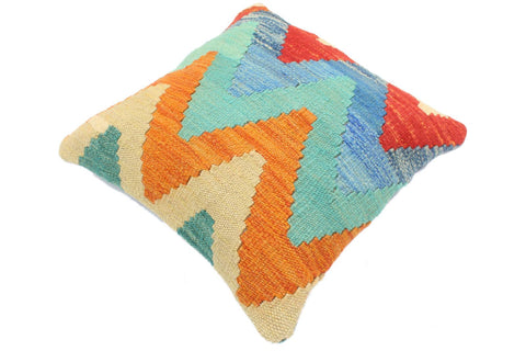 handmade Modern Pillow Rust Blue Hand-Woven SQUARE 100% WOOL  Hand woven turkish pillow  2 x 2