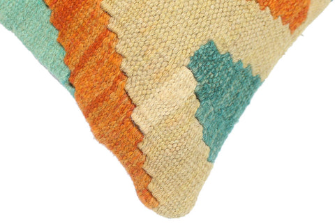 handmade Modern Pillow Rust Blue Hand-Woven SQUARE 100% WOOL  Hand woven turkish pillow  2 x 2