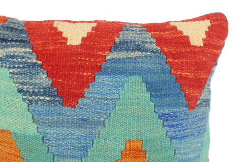 handmade Modern Pillow Rust Blue Hand-Woven SQUARE 100% WOOL  Hand woven turkish pillow  2 x 2