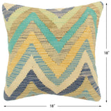 handmade Modern Pillow Blue Beige Hand-Woven SQUARE 100% WOOL  Hand woven turkish pillow  2 x 2