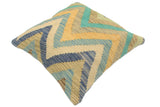 handmade Modern Pillow Blue Beige Hand-Woven SQUARE 100% WOOL  Hand woven turkish pillow  2 x 2