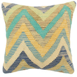 handmade Modern Pillow Blue Beige Hand-Woven SQUARE 100% WOOL  Hand woven turkish pillow  2 x 2