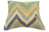 handmade Modern Pillow Blue Beige Hand-Woven SQUARE 100% WOOL  Hand woven turkish pillow  2 x 2