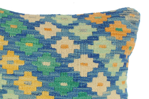 handmade Traditional Pillow Blue Beige Hand-Woven SQUARE 100% WOOL Hand woven turkish pillow2 x 2
