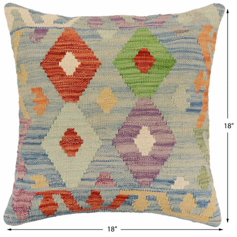 handmade Traditional Pillow Blue Rust Hand-Woven SQUARE 100% WOOL Hand woven turkish pillow2 x 2