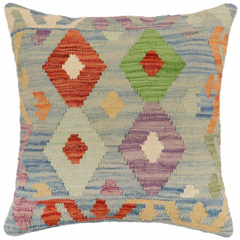 handmade Traditional Pillow Blue Rust Hand-Woven SQUARE 100% WOOL Hand woven turkish pillow2 x 2