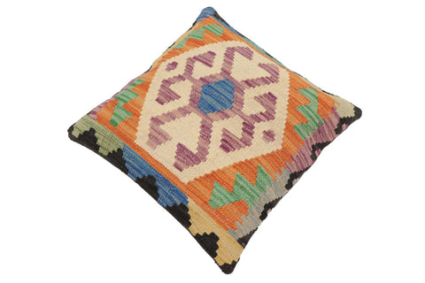 handmade Traditional Pillow Blue Beige Hand-Woven SQUARE 100% WOOL Hand woven turkish pillow2 x 2